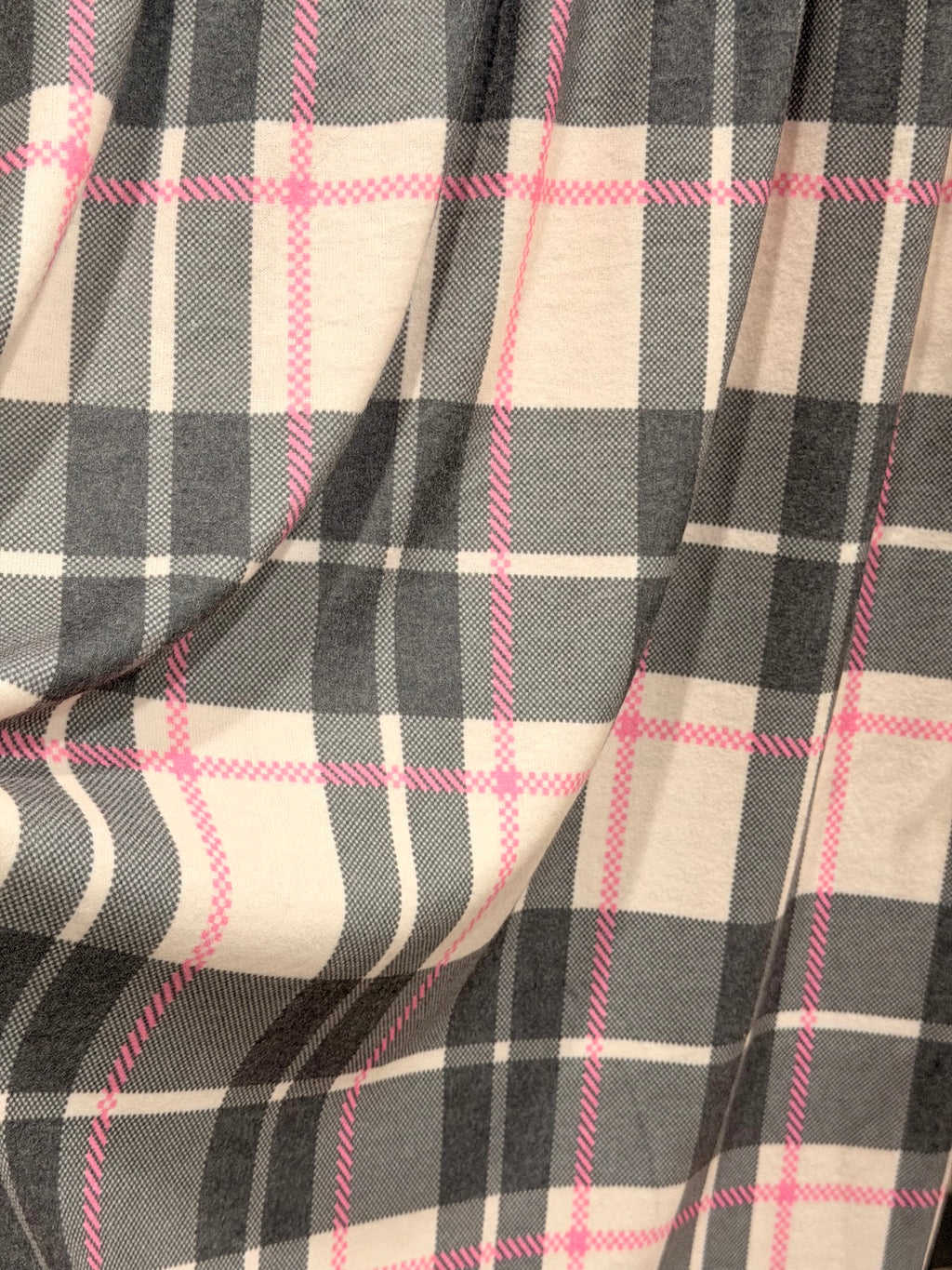 (BRUSHED SWEATER KNIT) PINK, GRAY AND WHITE PLAID