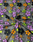 (SWEATER KNIT/OAKLEY) SMALL COLORFUL FLOWERS & SPIDERWEBS ON CHARCOAL