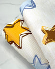 (YUMMY RIB) BLUE, MUSTARD, AND BROWN STARS ON CREAM