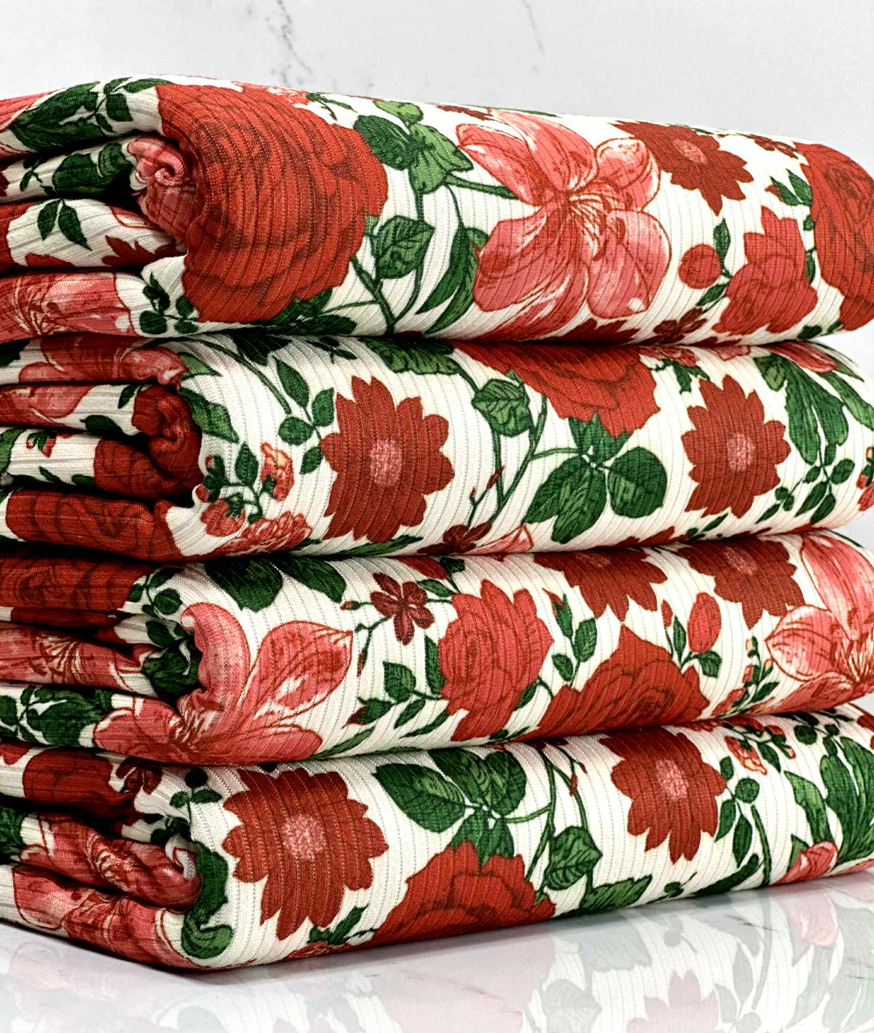 (4X2 RIB) RED HATTIE FLOWER PATTERN ON IVORY(2)