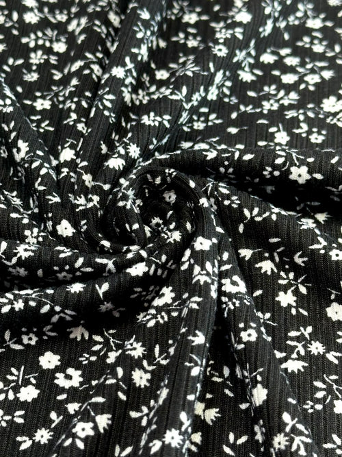 (4X2 YUMMY RIB) TINY WHITE FLOWERS ON BLACK