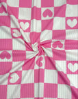 (YUMMY RIB) PINK AND WHITE HEART CHECKERED