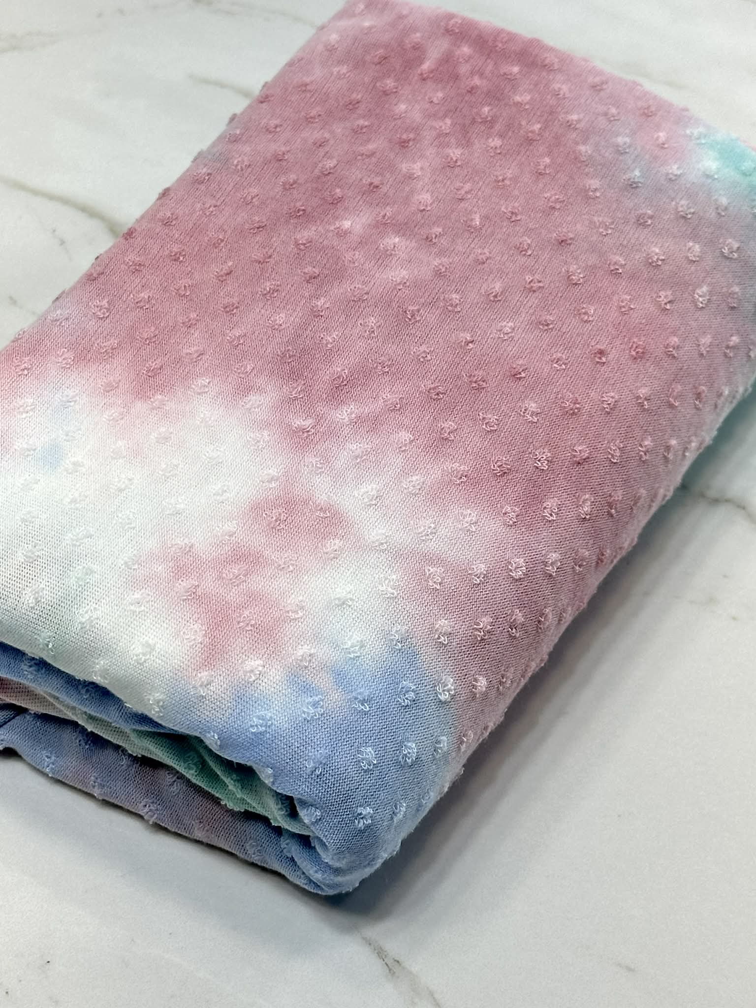 (SWISS DOT) BLUE, PINK AND AQUA TIE DYE
