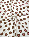 (FRENCH TERRY) SMALL PINK AND BROWN FLOWERS ON LIGHT CREAM