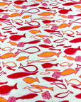 (COTTON BABY RIB) PINK, ORANGE AND RED FISH ON OFF WHITE