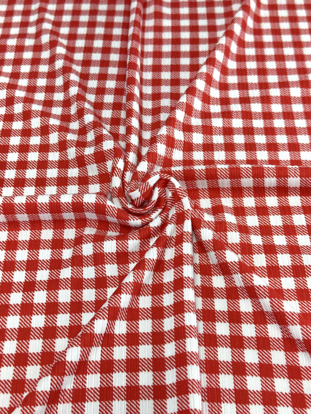 (4X2 RIB) RED AND OFF WHITE GINGHAM