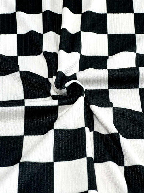 (4X2 RIB) MEDIUM BLACK AND OFF WHITE CHECKERED