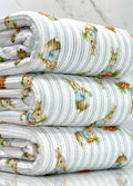 (URBAN RIB) MEDIUM BUNNIES WITH CARROTS ON BLUE STRIPES
