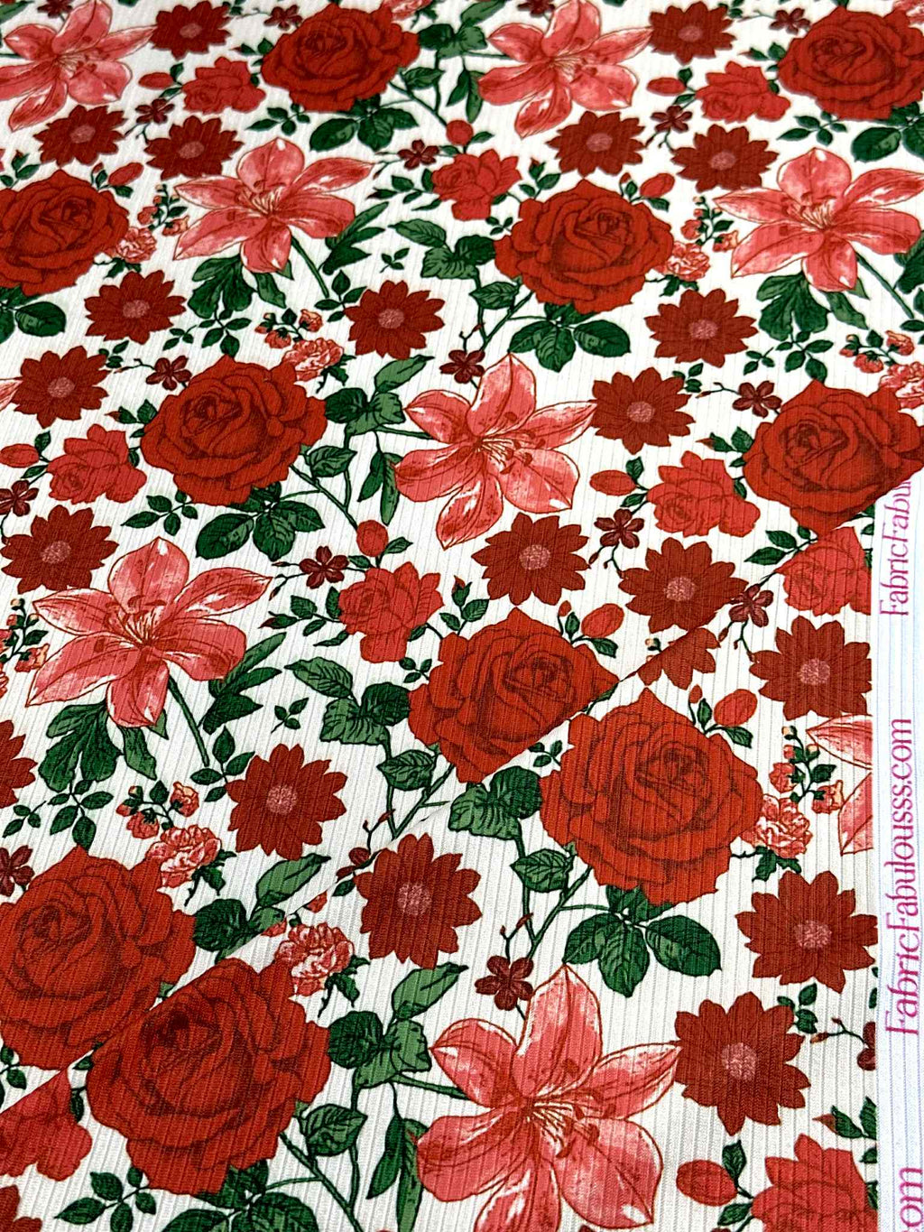 (4X2 RIB) RED HATTIE FLOWER PATTERN ON IVORY(2)