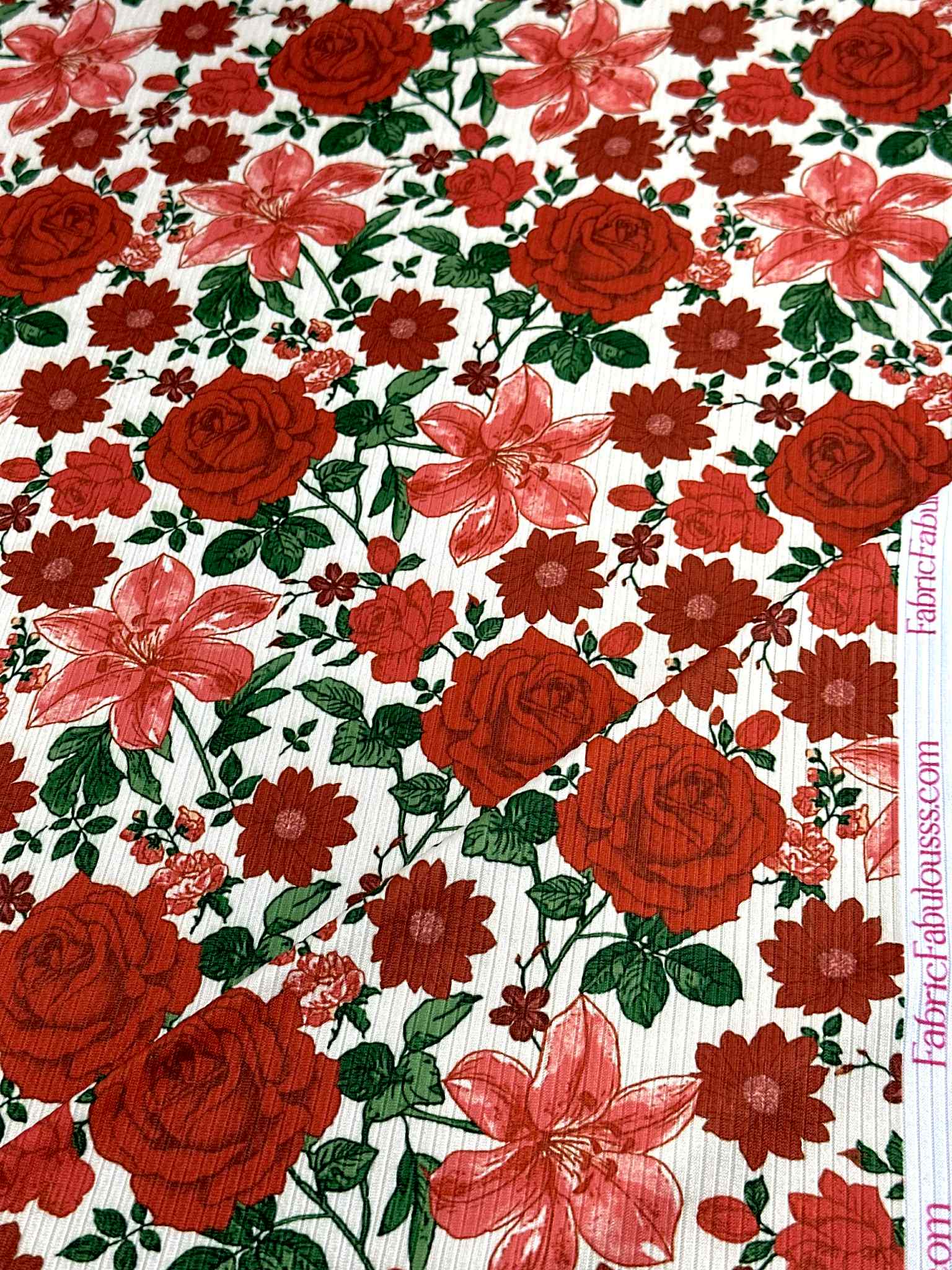(4X2 RIB) RED HATTIE FLOWER PATTERN ON IVORY(2)