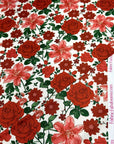 (4X2 RIB) RED HATTIE FLOWER PATTERN ON IVORY