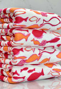 (COTTON BABY RIB) PINK, ORANGE AND RED FISH ON OFF WHITE