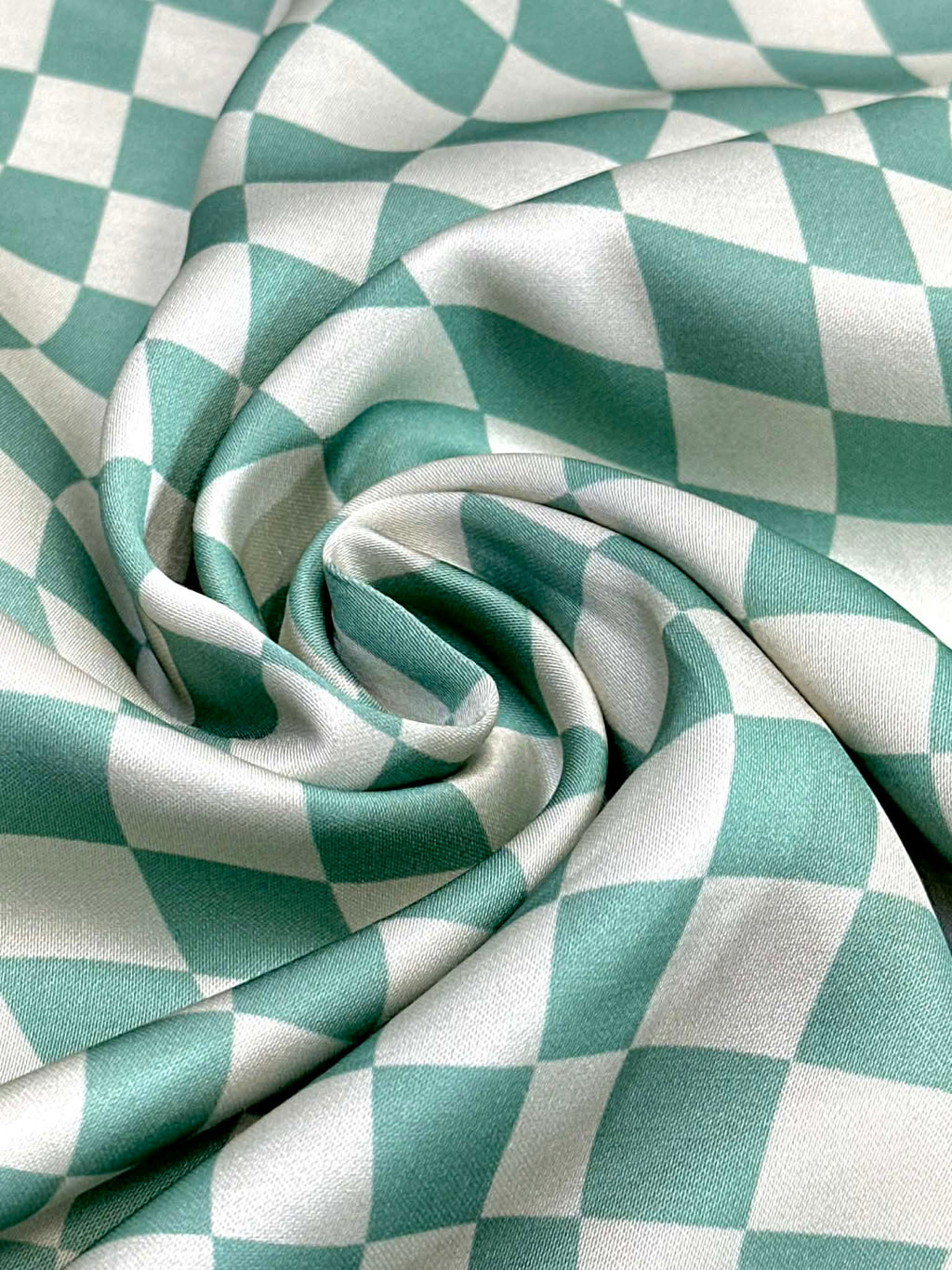 (SATIN) SAGE AND CREAM CHECKERED WAVE PATTERN