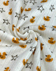 (POINTELLE RIB) TINY DUCKS AND STARS ON IVORY