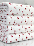 (POINTELLE RIB) TINY RED CHERRIES WITH BOWS ON OFF WHITE