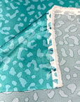 (SATIN) CHEETAH ON TEAL GREEN