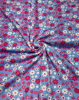 (POINTELLE RIB) HOT PINK, PINK AND OFF WHITE TINY FLOWERS ON BLUE(2)