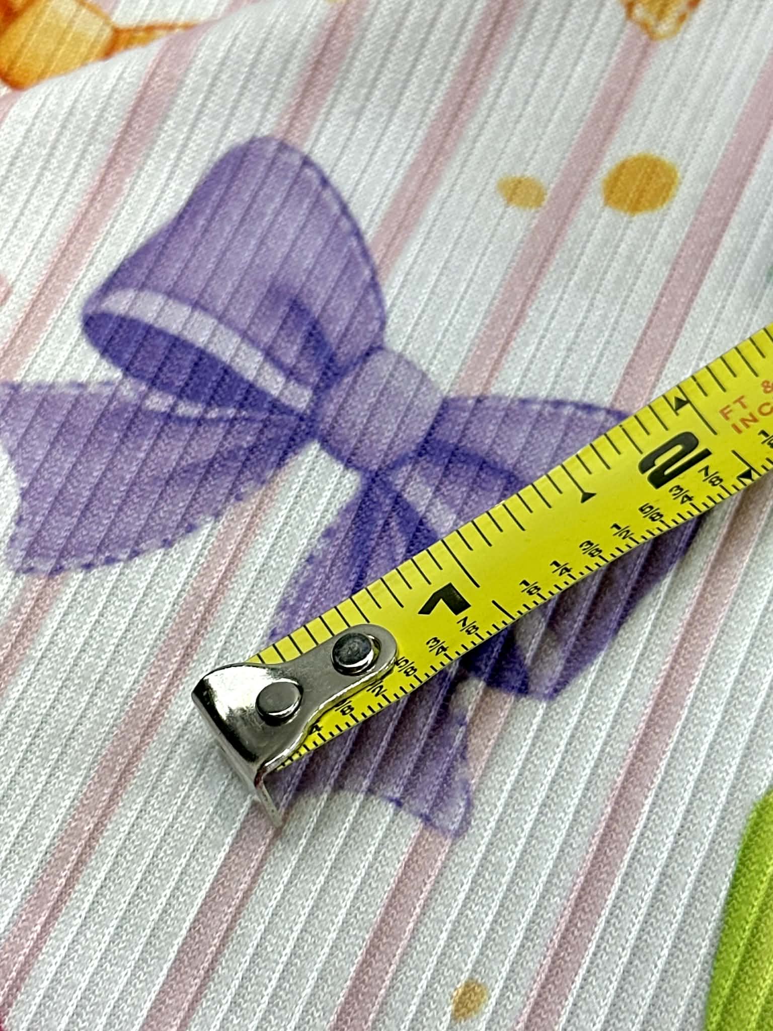(4X2 YUMMY RIB) COLORFUL BOWS AND PINK STRIPES ON OFF WHITE