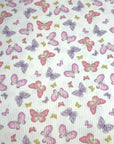 (YUMMY RIB) PINK, PURPLE, AND YELLOW BUTTERFLIES ON OFF WHITE