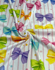 (4X2 YUMMY RIB) COLORFUL BOWS AND PINK STRIPES ON OFF WHITE