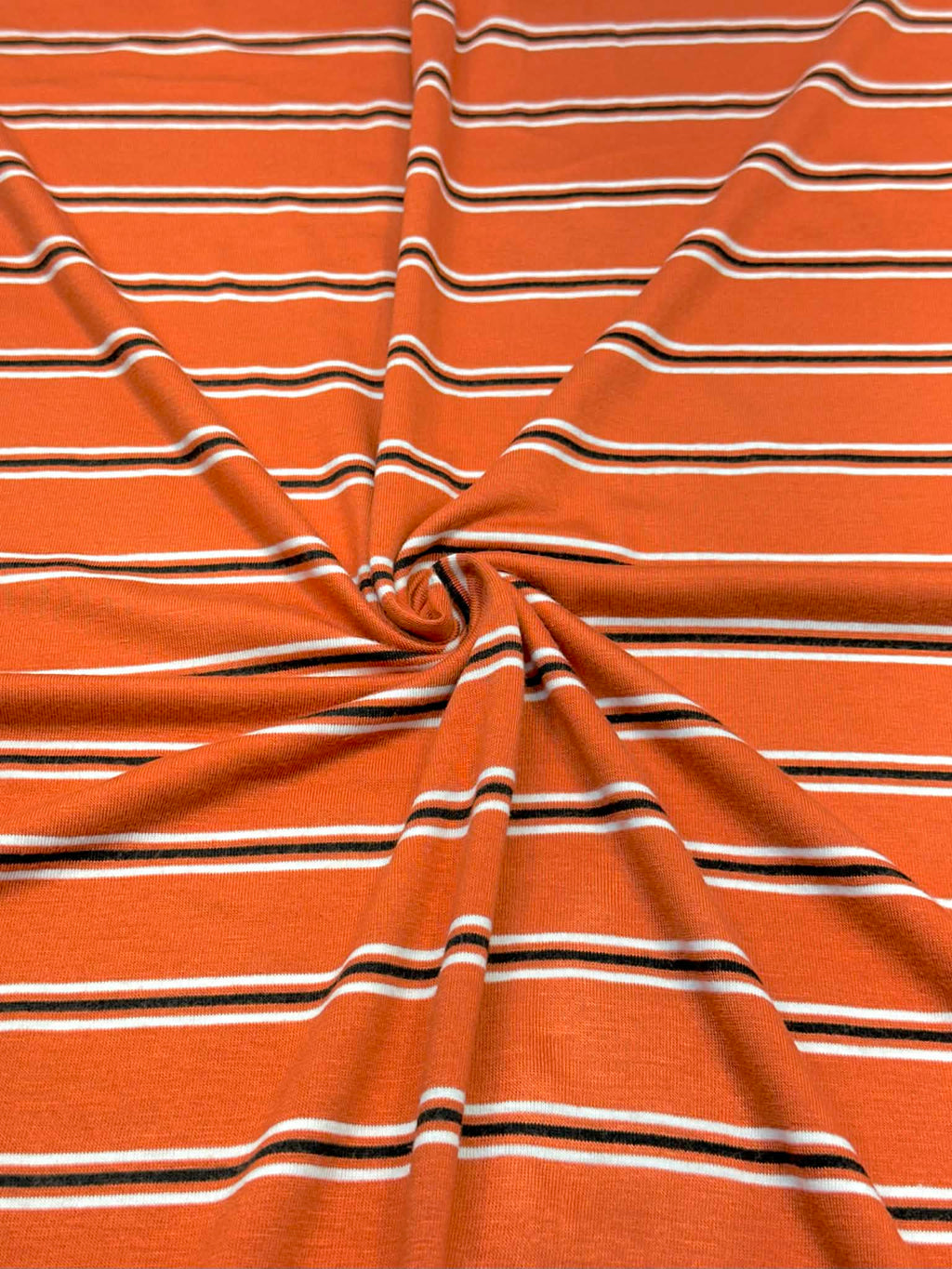 (RAYON MODAL) BLACK AND OFF WHITE STRIPES ON DARK ORANGE (3)