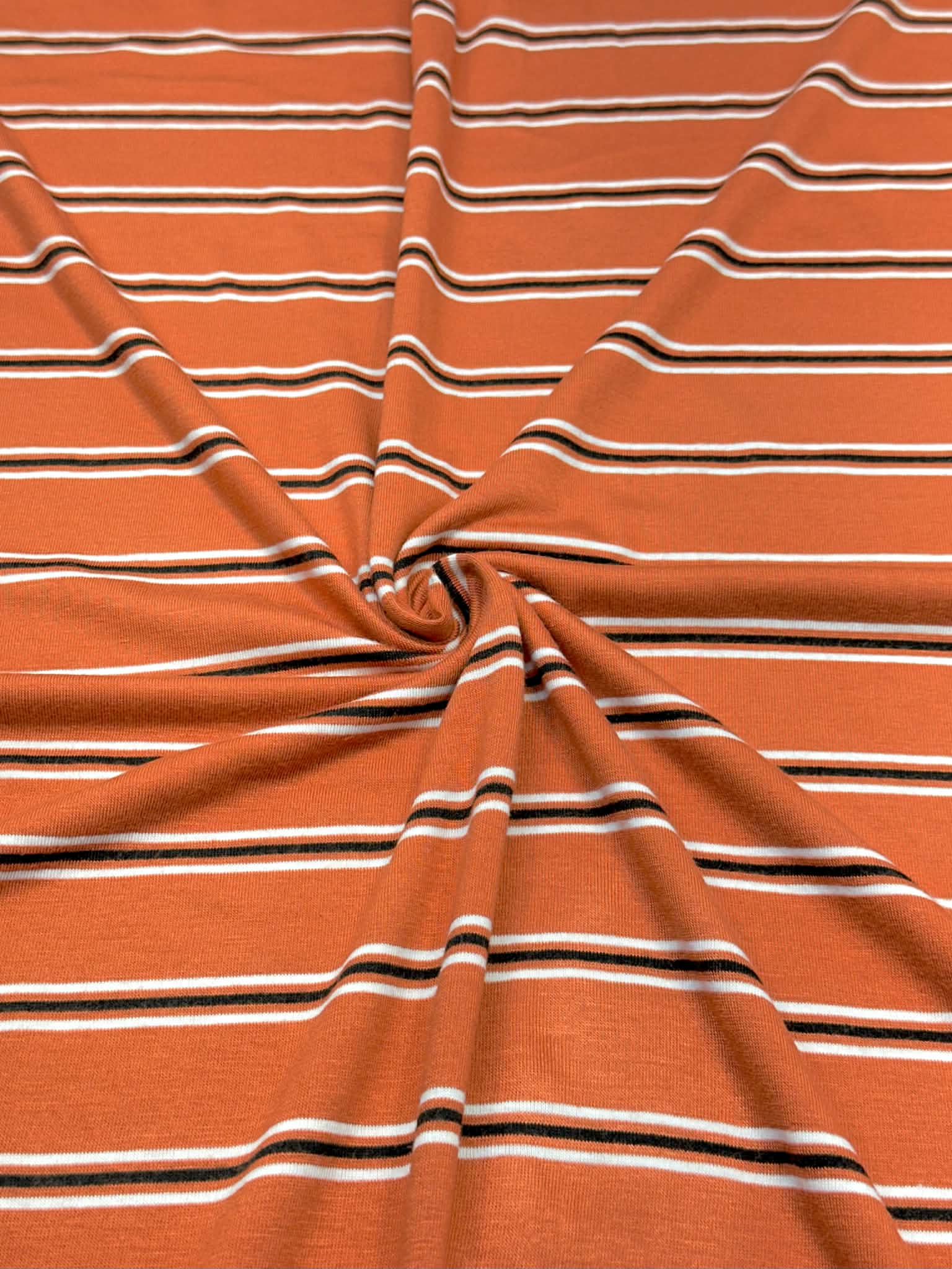 (RAYON MODAL) BLACK AND OFF WHITE STRIPES ON DARK ORANGE (3)