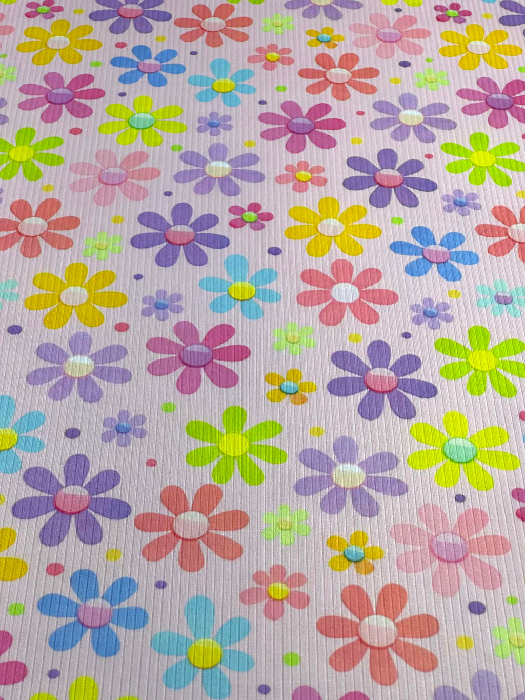 (4X2 YUMMY RIB) COLORFUL FLOWERS AND DOTS ON PINK
