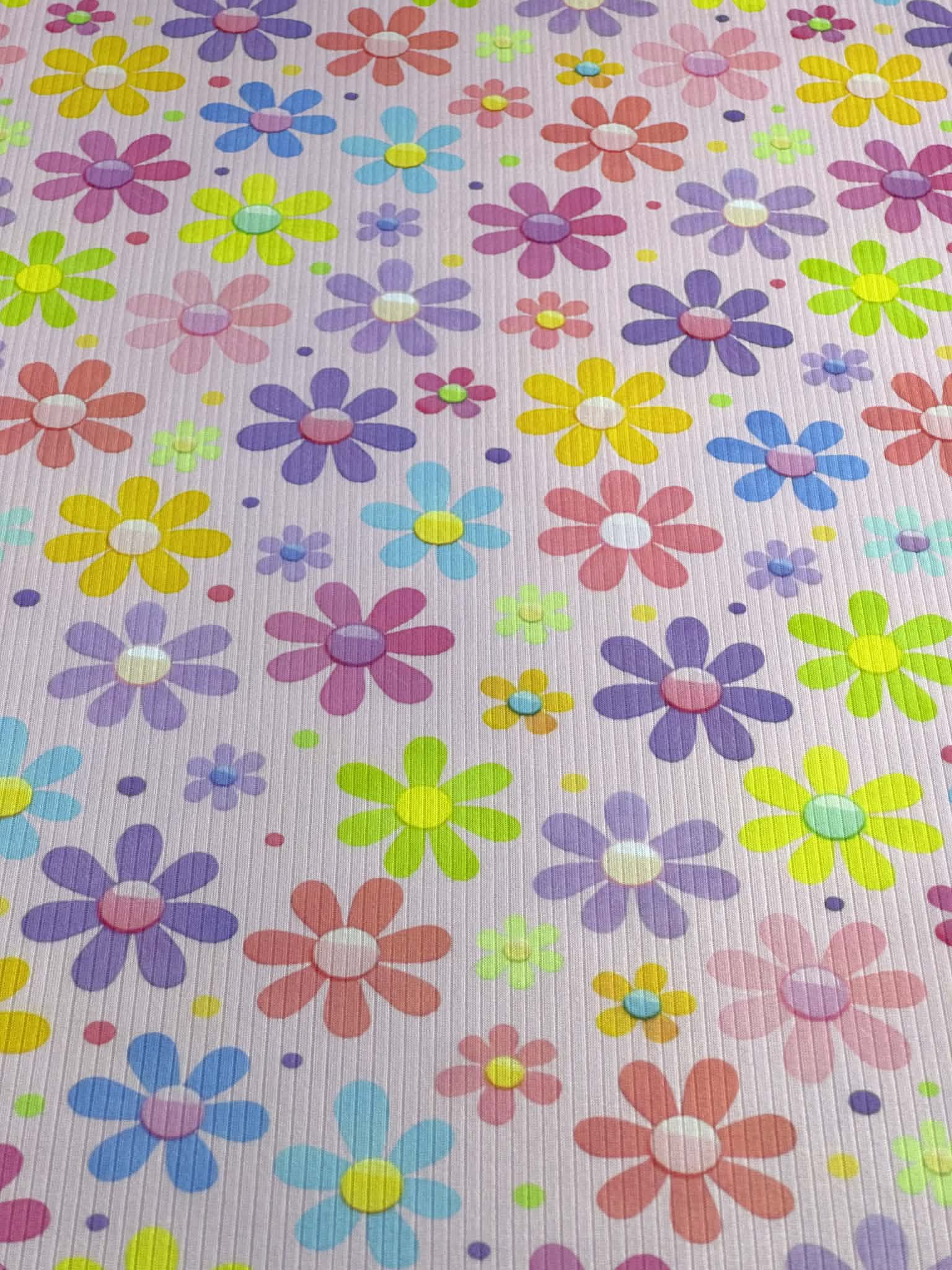 (4X2 YUMMY RIB) COLORFUL FLOWERS AND DOTS ON PINK