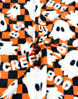 (FRENCH TERRY) GHOST ON ORANGE AND BLACK CHECKERED PRINT