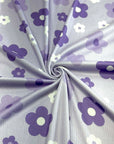 (4X2 YUMMY RIB) PURPLE, LAVENDER AND OFF WHITE FLOWERS ON LILAC