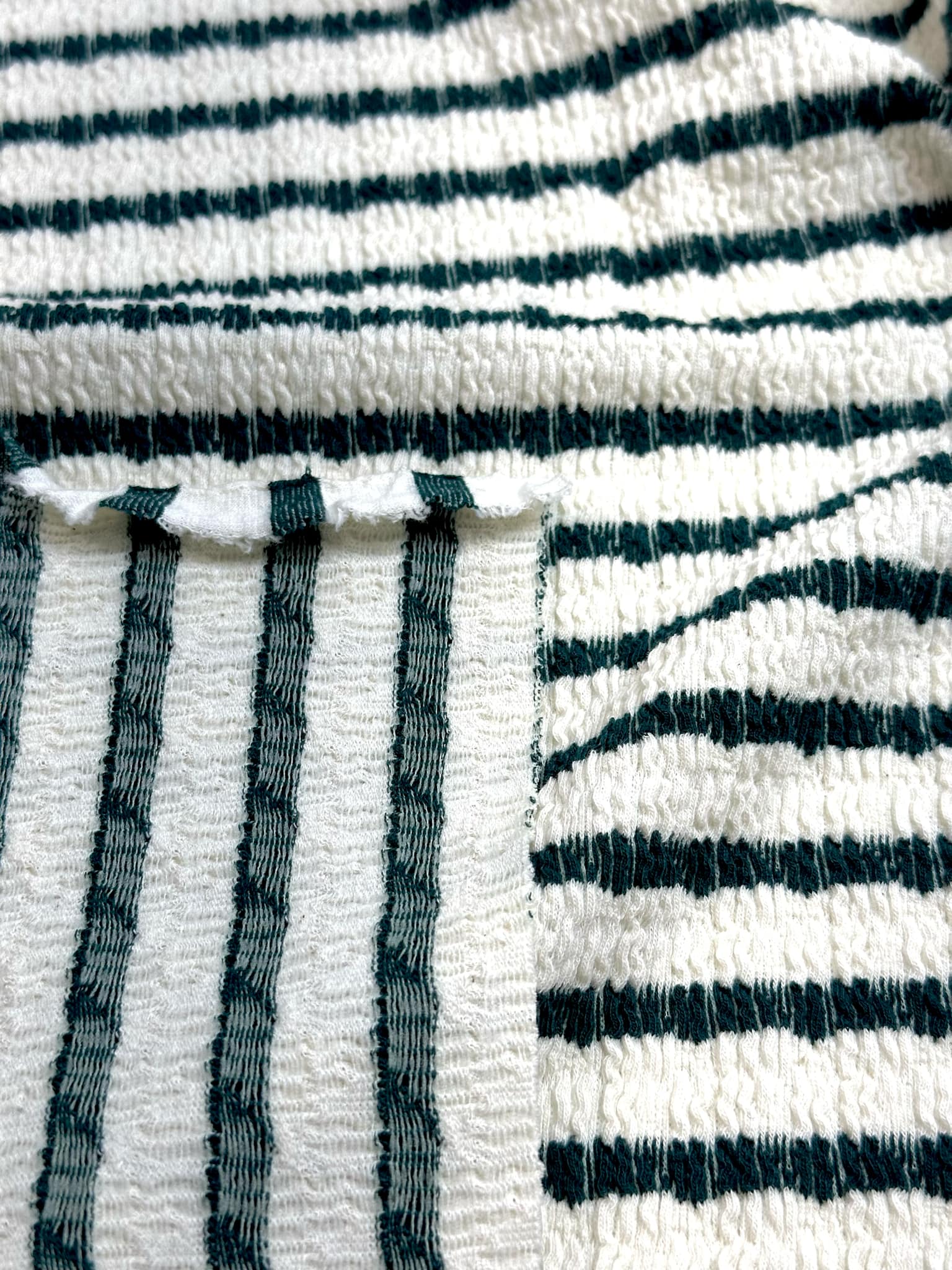 (SMOCKED) EMERALD STRIPES ON IVORY