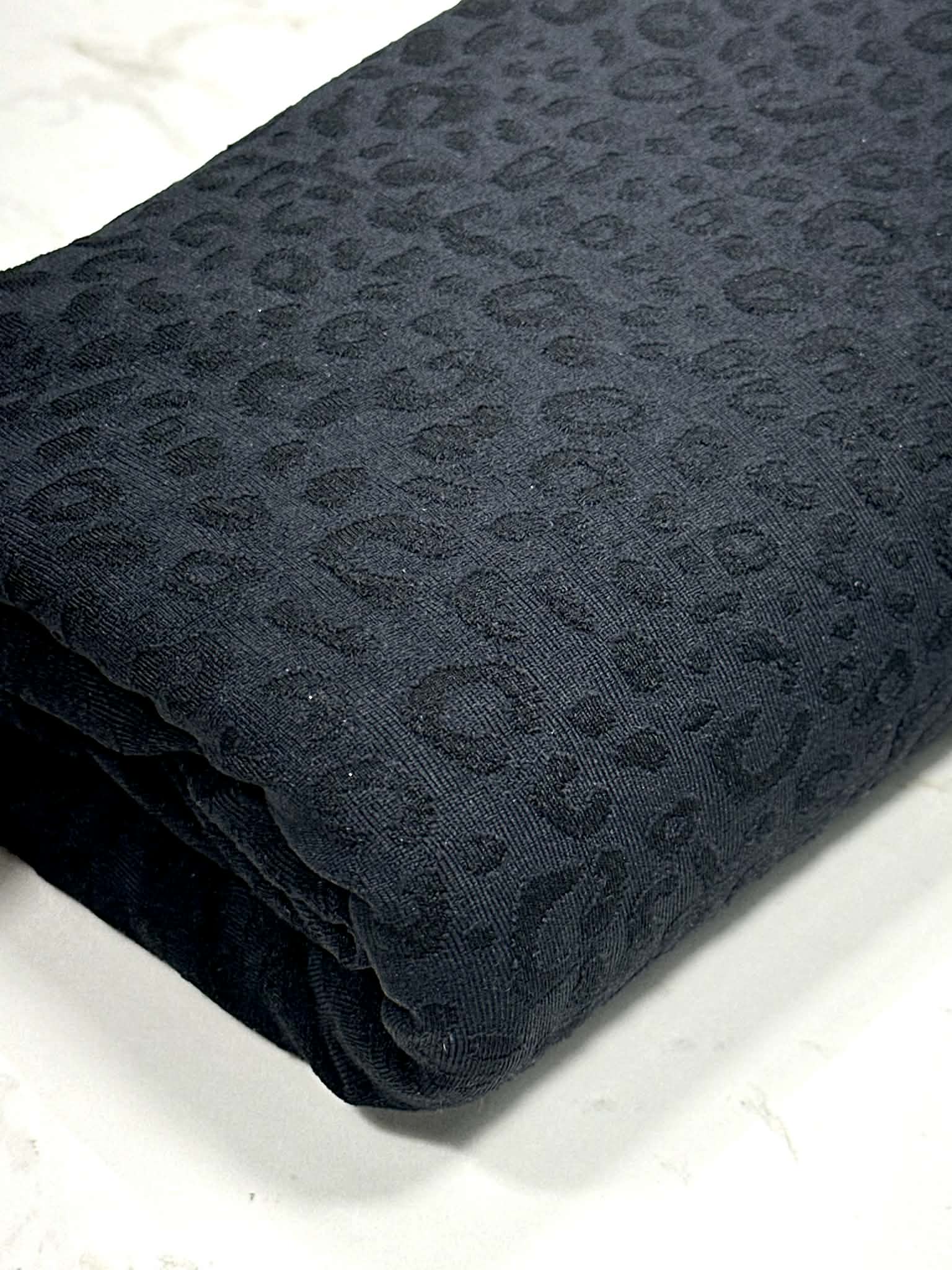 (SPANDEX KNIT) JET BLACK LEOPARD ON BLACK