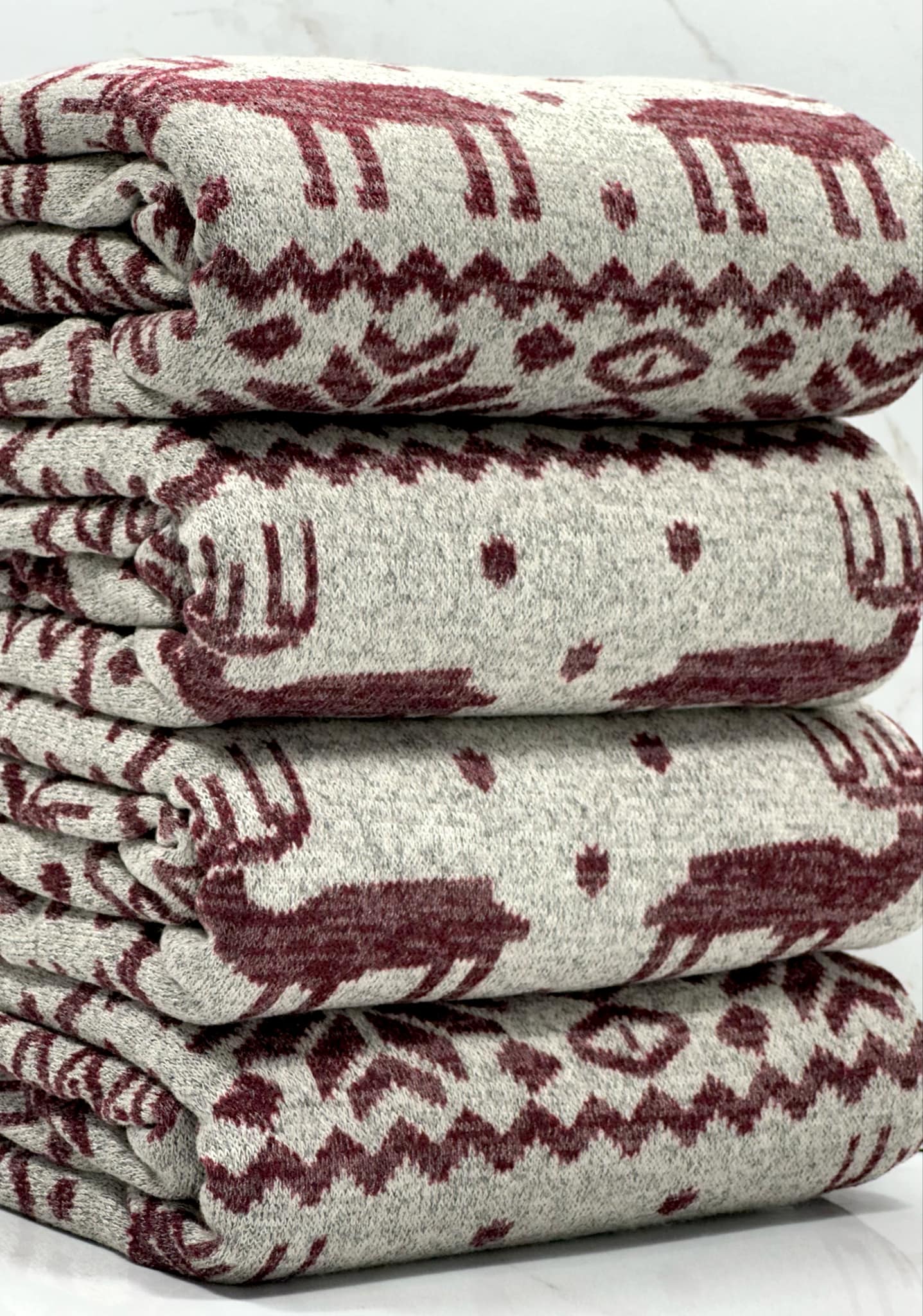 (HACCI SWEATER KNIT) WINE REINDEERS ON HEATHER GREY