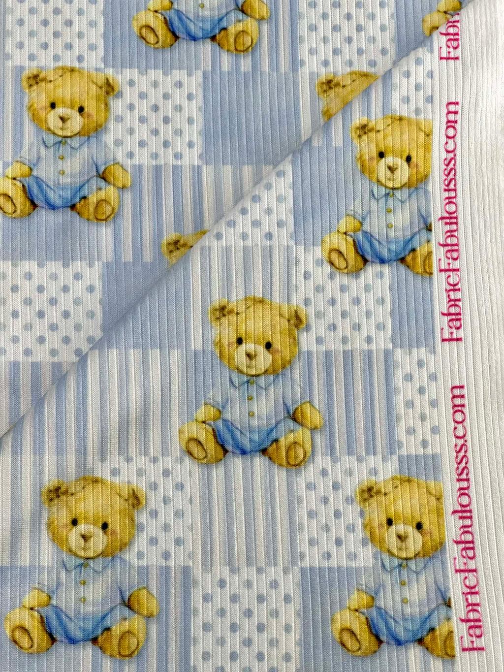 (4X2 YUMMY RIB) TEDDY BEARS, BABY BLUE POLKA DOTS AND STRIPES PATTERN