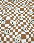 (YUMMY RIB) CREAM HAPPY FACES ON LIGHT BROWN CHECKERED WAVE