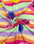 (YUMMY RIB) FUSCHIA, PURPLE AND MUSTARD HAPPY FACES ON COLORFUL COLOR WAY