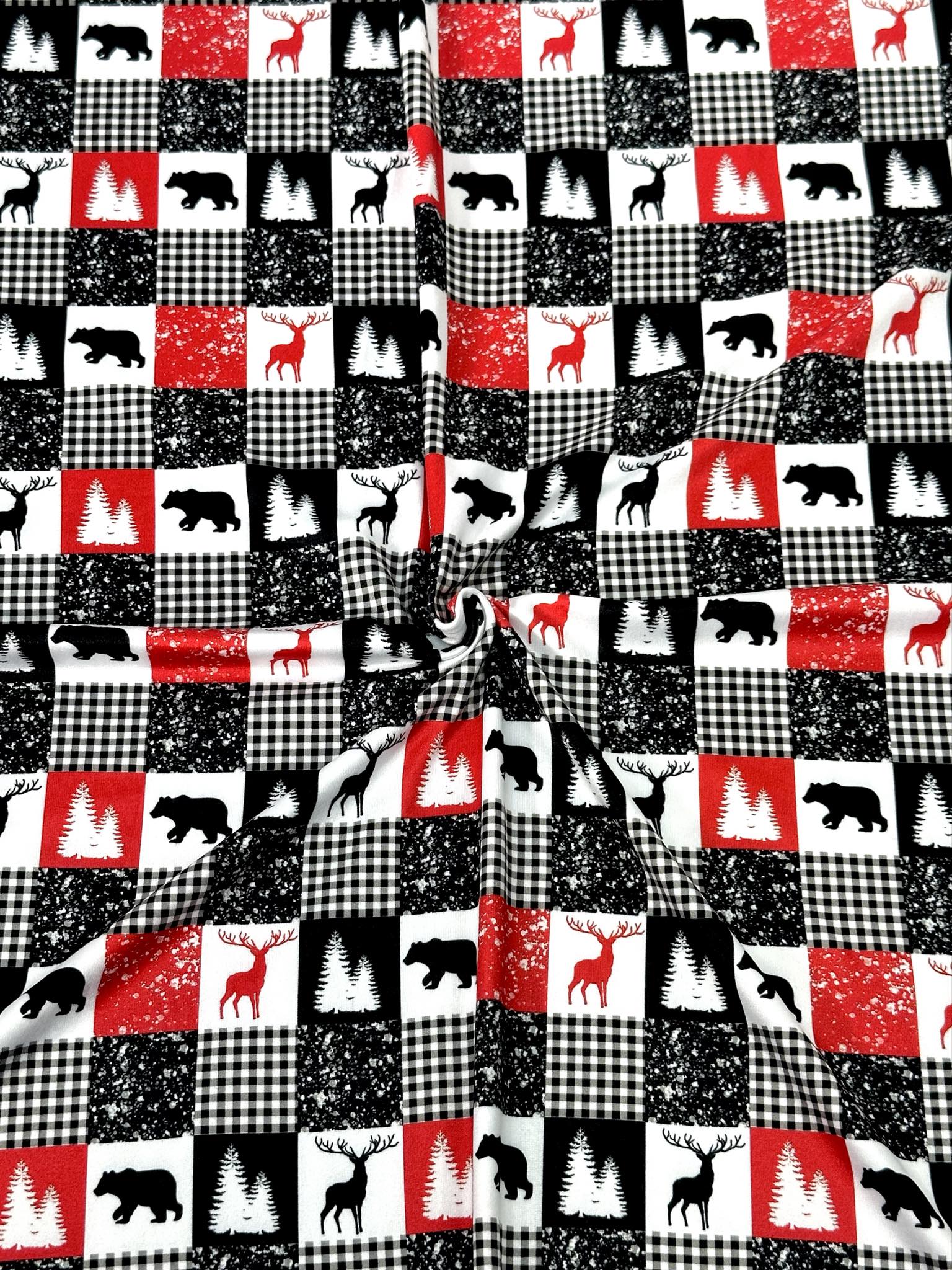 (DBP) BLACK BEAR, REINDEERS AND CHECKERED ON OFF WHITE