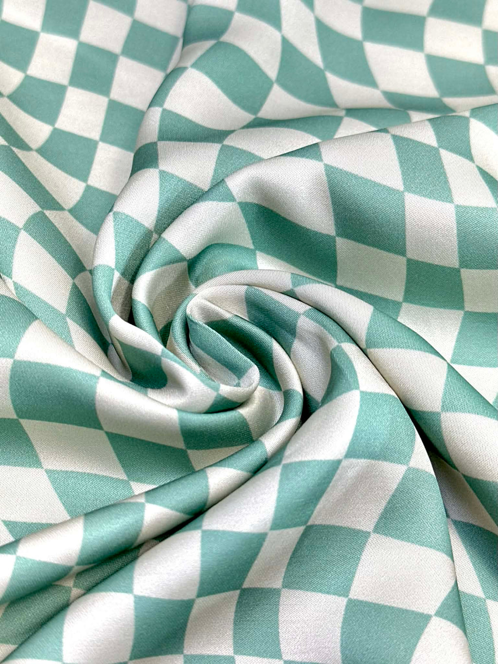 (SATIN) SAGE AND CREAM CHECKERED WAVE PATTERN