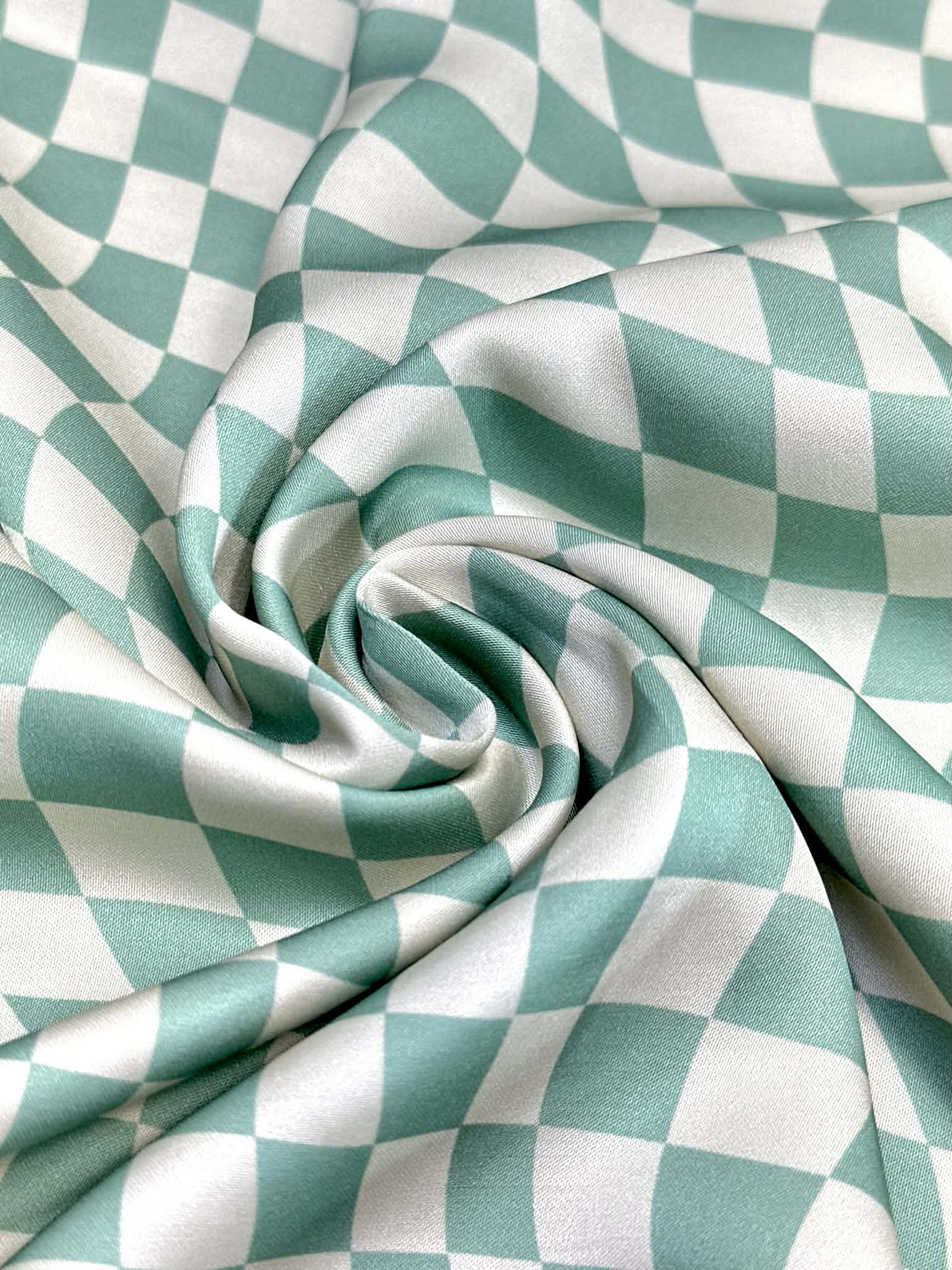 (SATIN) SAGE AND CREAM CHECKERED WAVE PATTERN