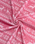 (4X2 RIB) OFF WHITE REINDEERS ON PINK
