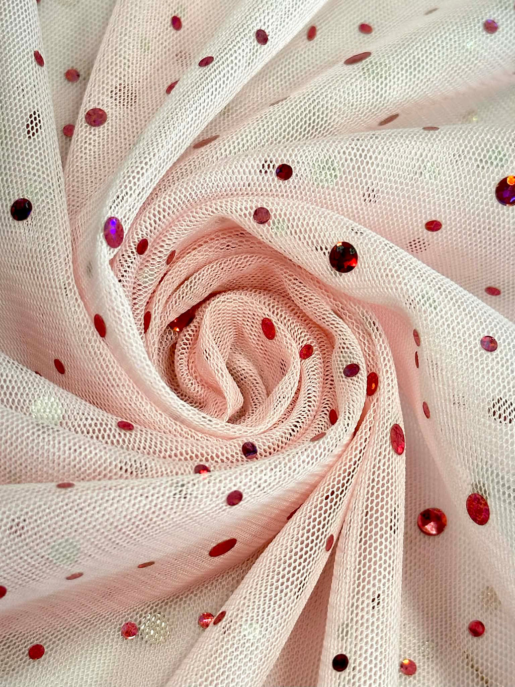 (MESH) SHIMMERY POLKA DOTS ON LIGHT PINK