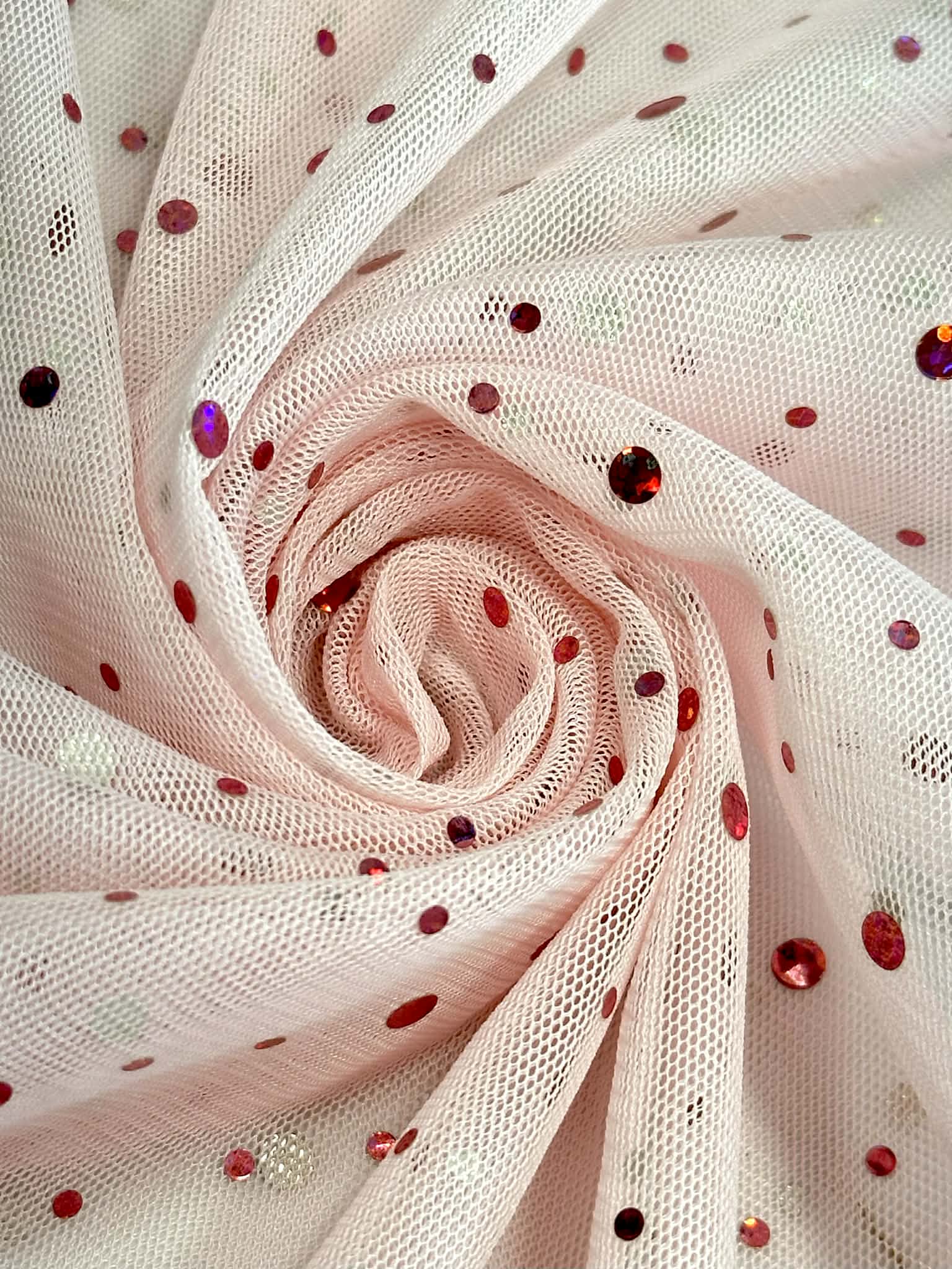 (MESH) SHIMMERY POLKA DOTS ON LIGHT PINK