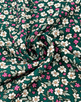 (WOVEN) CREAM AND PINK FLOWERS ON EMERALD