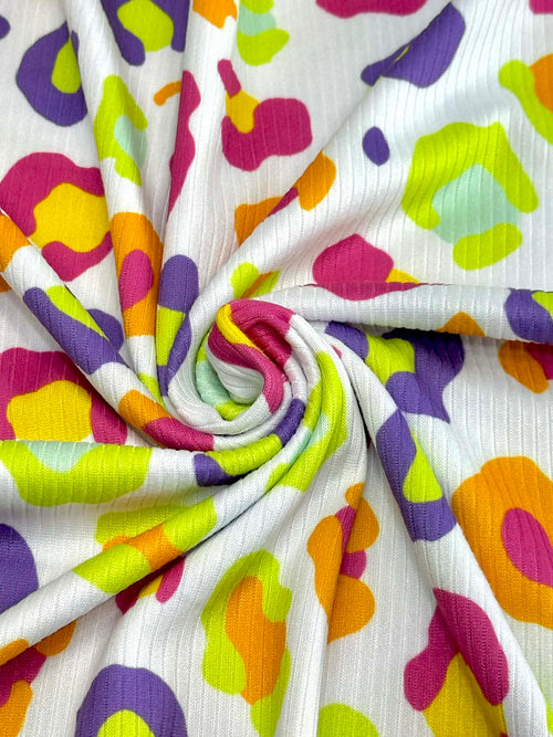 (4X2 YUMMY RIB) MULTI COLORFUL CHEETAH PRINT ON OFF WHITE