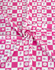 (FRENCH TERRY) PINK GAMER AND HAPPY FACES CHECKERED PRINT