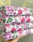 (4X2 RIB) MAGENTA AND PINK HATTIE FLOWERS ON OFF WHITE