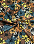(4X2 RIB) TEAL, YELLOW, BROWN AND LEOPARD CREAM FLOWERS