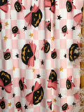 (URBAN RIB) BLACK PUMPKINS WITH BOWS AND STARS ON LIGHT PINK CHECKERED