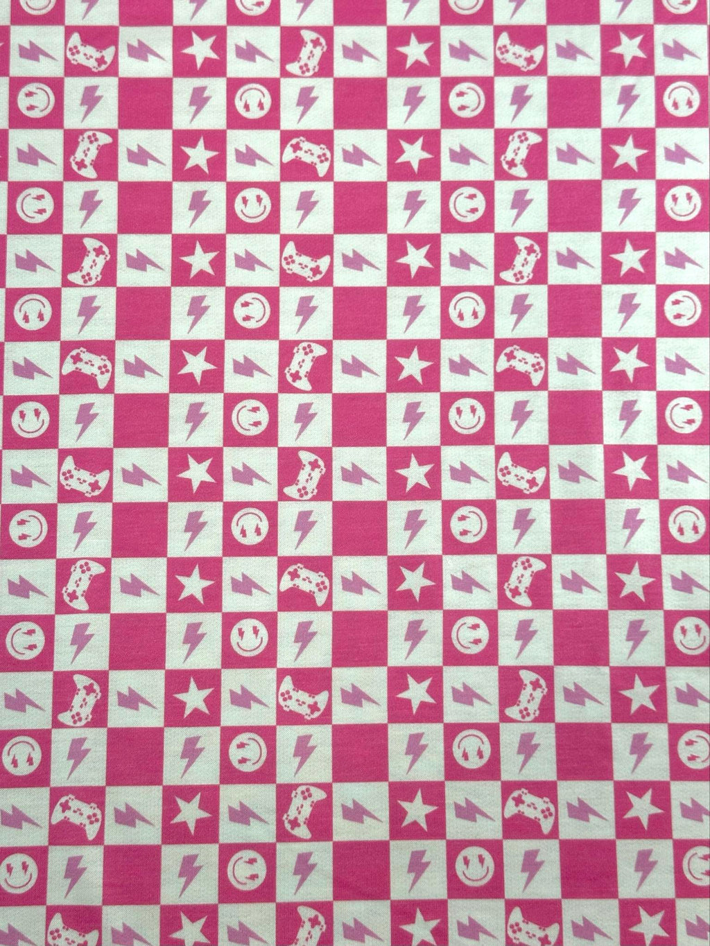 (FRENCH TERRY) PINK GAMER AND HAPPY FACES CHECKERED PRINT (1)