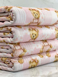 (4X2 YUMMY RIB) TEDDY BEARS, BABY PINK FLOWERS AND STRIPES PATTERN